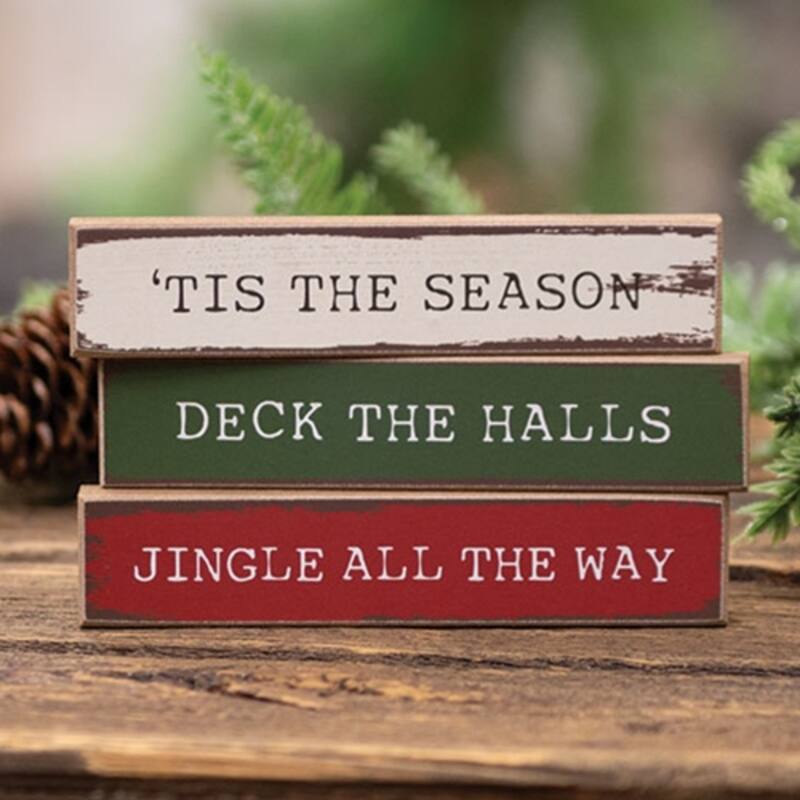 Rustic Christmas Mini Wooden Sign Set Deck the Halls Theme - 3 Asstd. - 6" x 0.50" x 1"