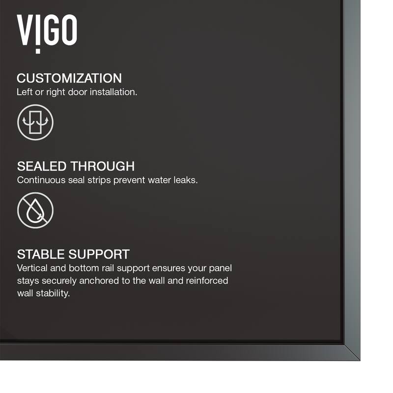 VIGO Zenith 34" W x 74" H Frameless Fixed Shower Screen in Matte Black