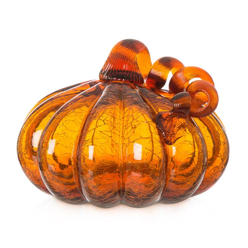 Glitzhome Amber Crackle Handblown Glass Pumpkins for Fall Harvest Decorating