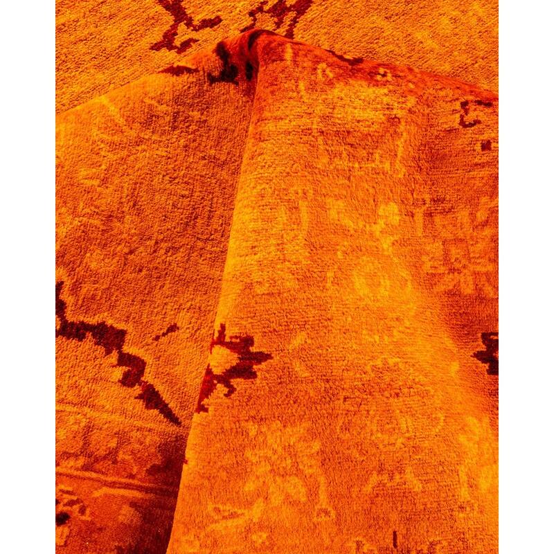 Overton Hand Knotted Wool Vintage Inspired Modern Contemporary Overdyed Orange Area Rug - 6' 1" x 9' 3"