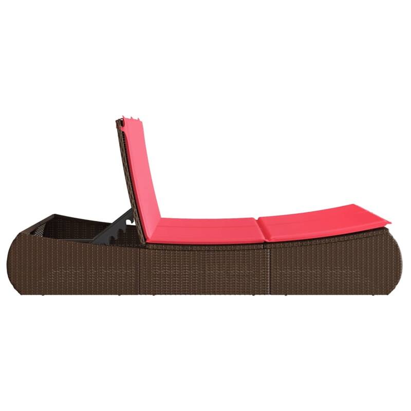 vidaXL Double Sun Lounger with Cushions Poly Rattan - 43.3" x 78.7" x 29.5"