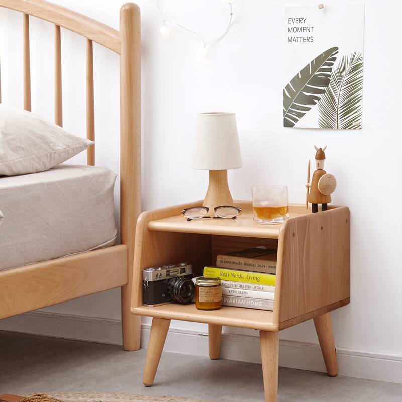 Christopher Knight Home - Elska Solid Beech Nightstand with Open Storage and Rounded Edges