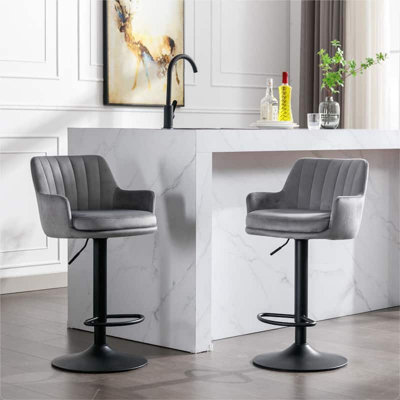 Bar Stools Set of 2 - Adjustable Barstools with Back and Footrest