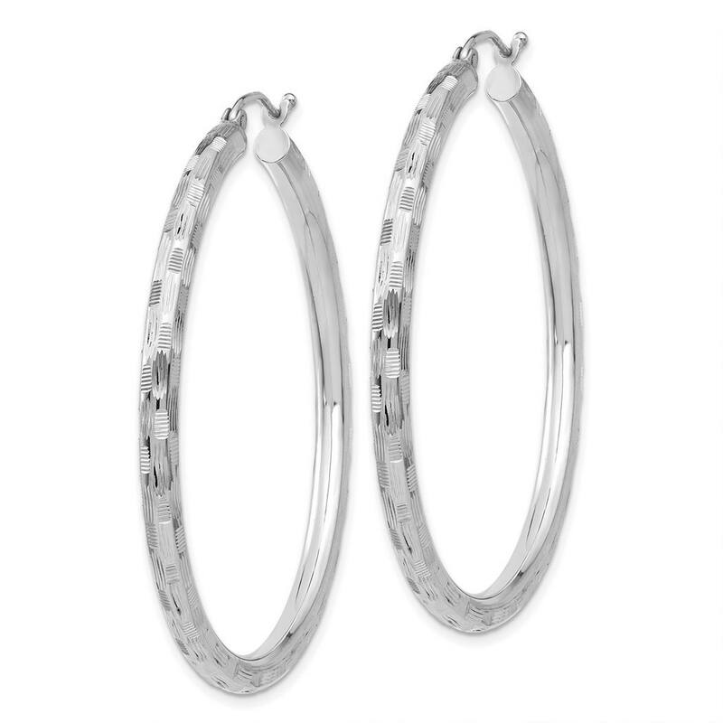 Curata 14k White Gold Textured Checkerboard 60x3mm Hoop Earrings