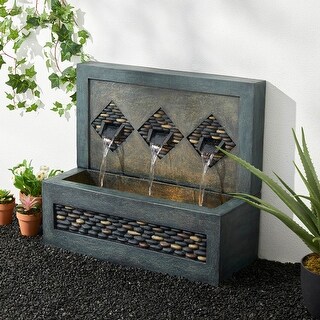 Glitzhome 30"L Faux Concrete Pebbles Outdoor LED Polyresin Fountain