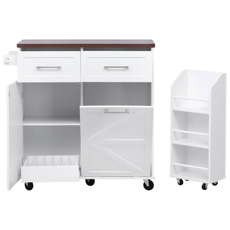 47.2'' Farmhouse Kitchen Island with Drop Leaf, Removable Side Racks, Towel Rack and 2 Drawers - 47.2'' x 27.2'' x 39.2''