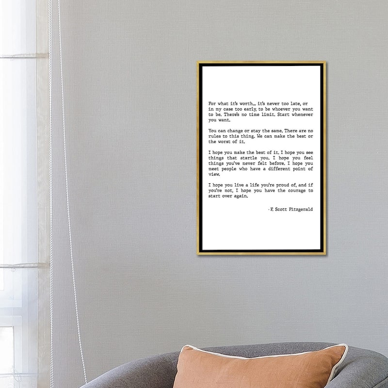 iCanvas "For What It's Worth Scott Fitzgerald Quote" by Mambo Art Studio Framed Canvas Print