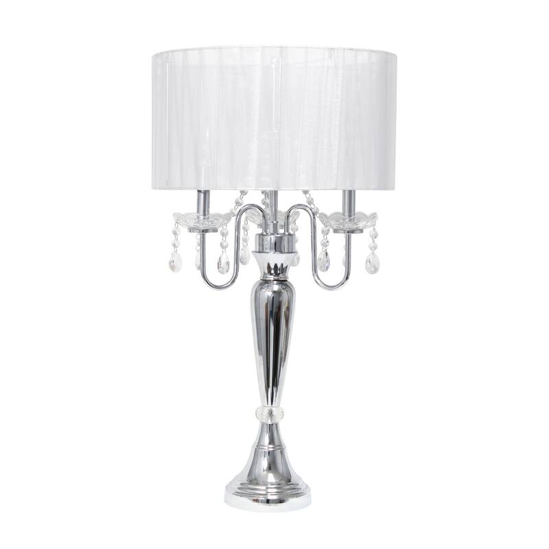 Chrome Cascading Crystal Table Lamp with Round Shade - 31" - White