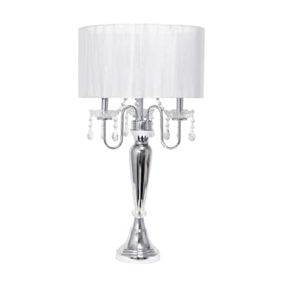 Chrome Cascading Crystal Table Lamp with Round Shade - 31" - White