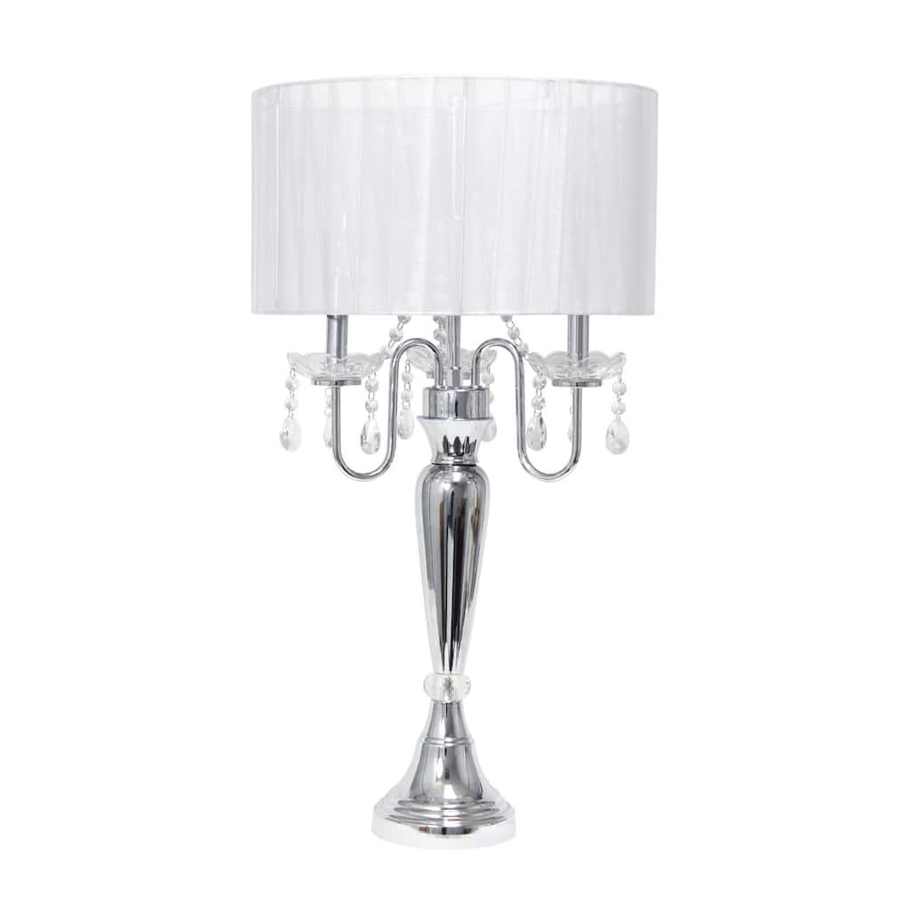 Chrome Cascading Crystal Table Lamp with Round Shade - 31" - White