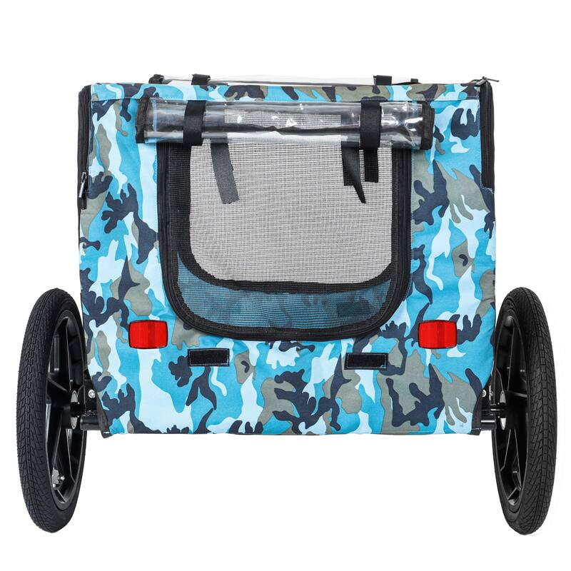 Outdoor Heavy Duty Collapsible Pet Bike Trailer with 16-Inch All-Terrain Wheels & Universal Hitch, Foldable Dog Carrier Cart