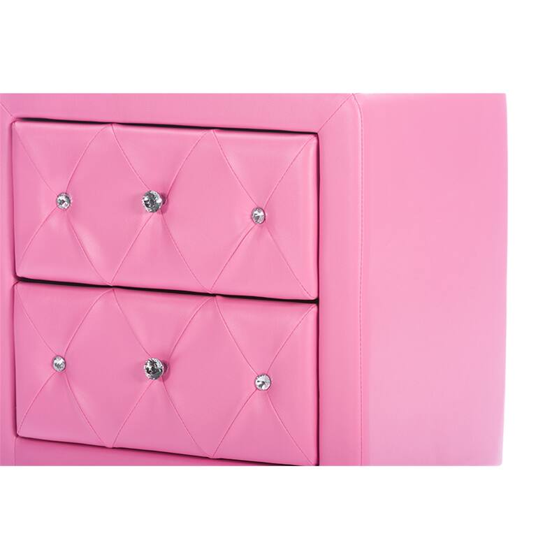 Modern Nightstand with Drawers - Hollywood Regency Style, Metal & Rubberwood, Pink Accent Table