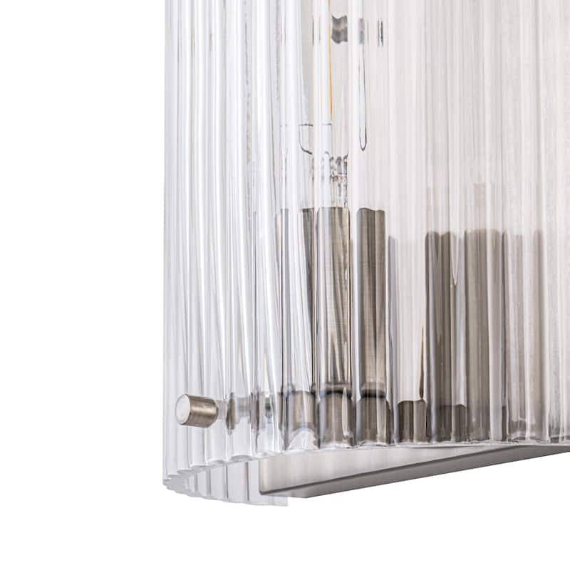 Brushed Nickel Wall Sconce Half-Cylinder Fluted Clear Glass Shade