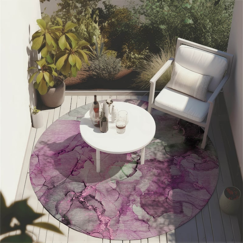 Machine Washable Indoor/ Outdoor Abstract Chantille Rug