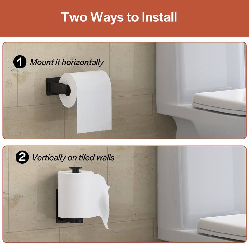 Self-Adhesive Stainless Steel Single Post Wall Mounted Toilet Paper Roll Holder, Matte Black - Matte Black - N/A