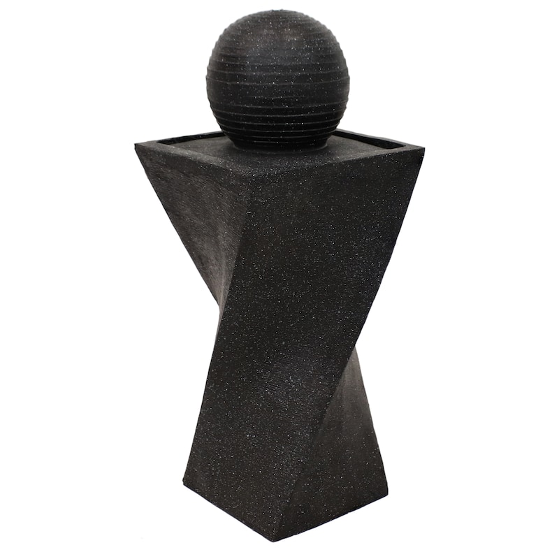 Black Ball Solar Outdoor Water Fountain with Battery - 32" with LED