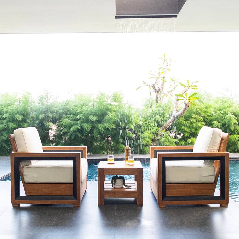 Cambridge Casual Carson 3-piece Teak Club Chair Outdoor Set with Cushion - Ivory