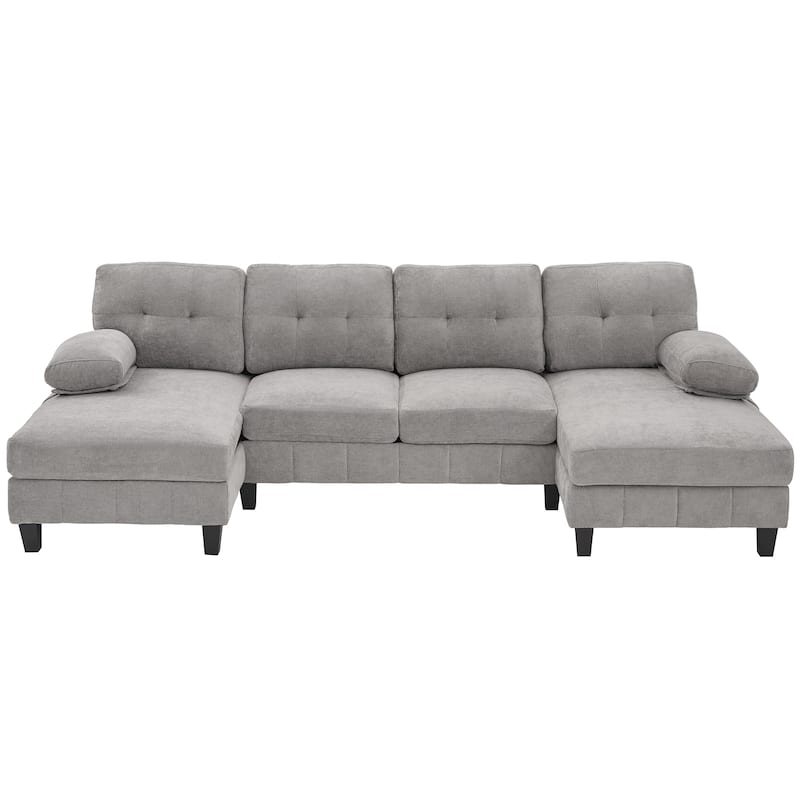 Roomfitters U-Shaped Chenille Sectional Sofa with Dual Chaises, Armrest Pillows and Storage Pockets for Living Room