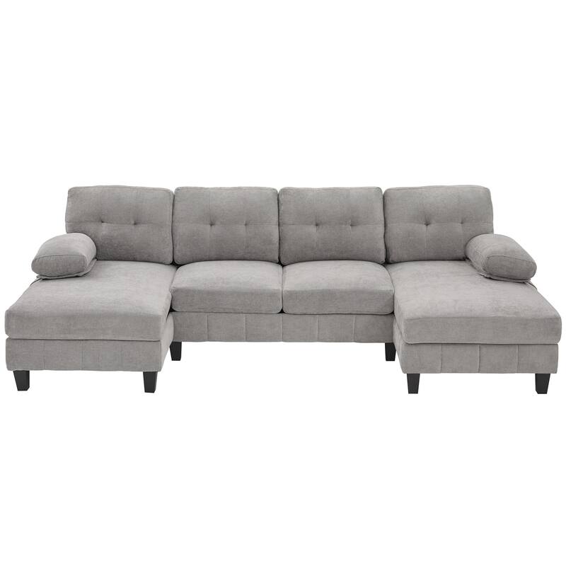 U-Shaped Modular Sectional Sofa with Dual Chaise Lounges, Chenille Fabric Cloud Couch with Storage Pockets & Armrest Pillows