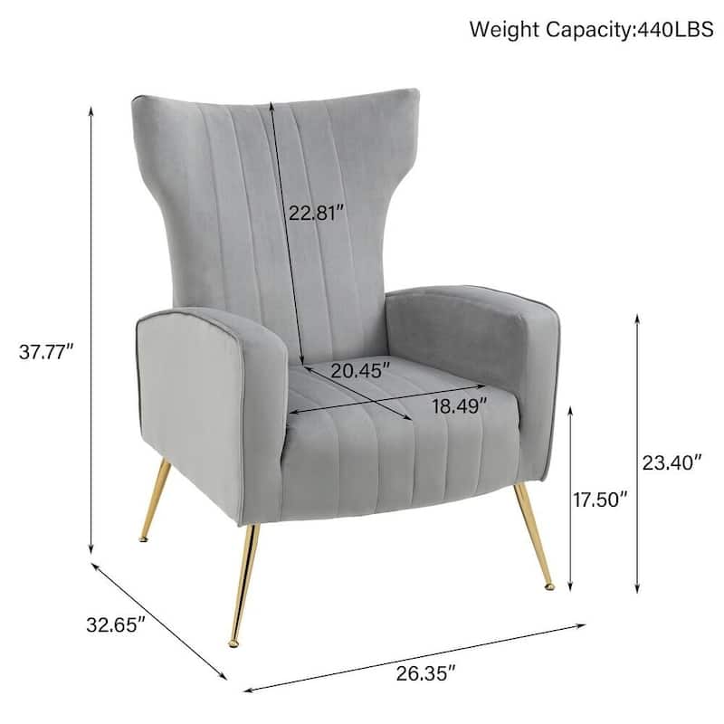 Velvet Wingback Accent Chairs with Metal Legs for Living Room