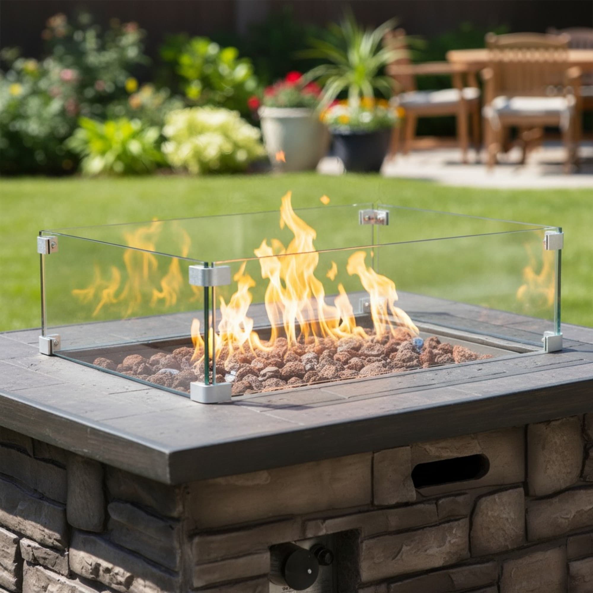 Fire & Flare Patio Firepit Tempered Glass Wind Guards