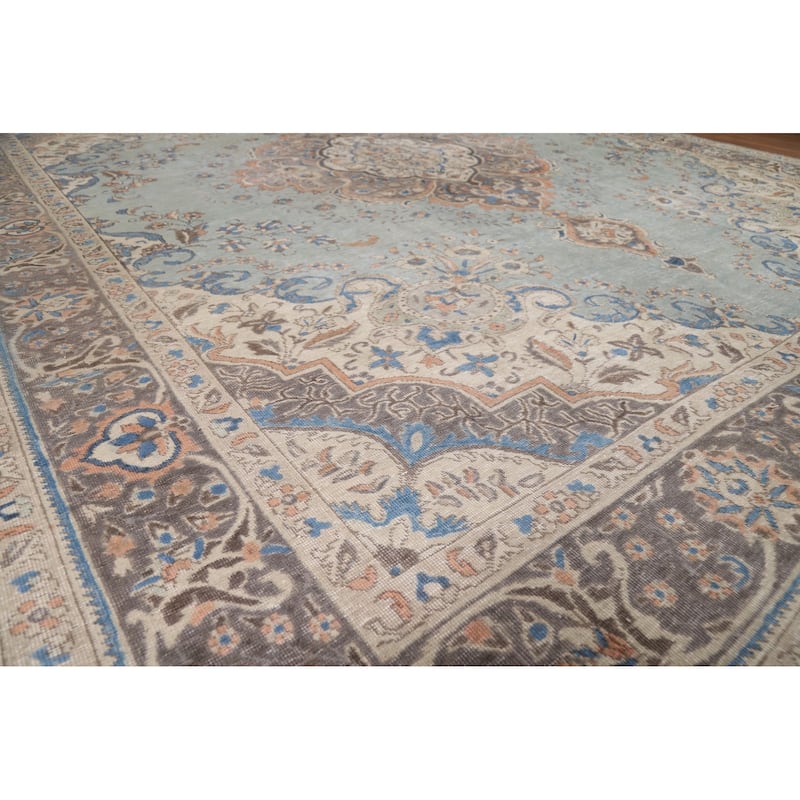 Blue Medallion Tabriz Persian Rug Oriental Handmade Wool Carpet - 9'7"x 11'9"