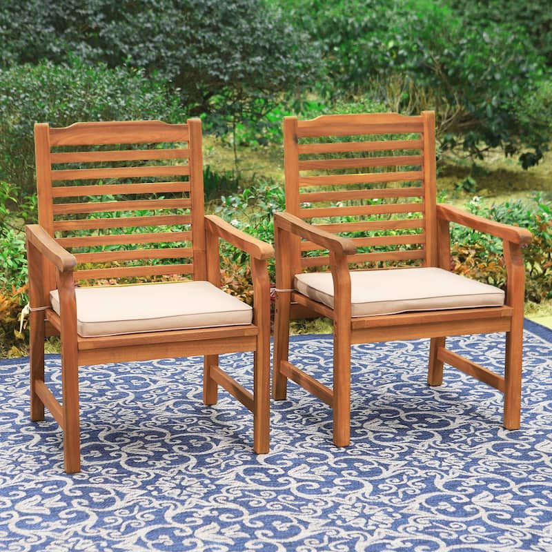 MAISON ARTS 2-Piece Patio Natural Solid Acacia Wood Dining Chairs, Patio Oil Finished Wooden Armchairs Set of 2
