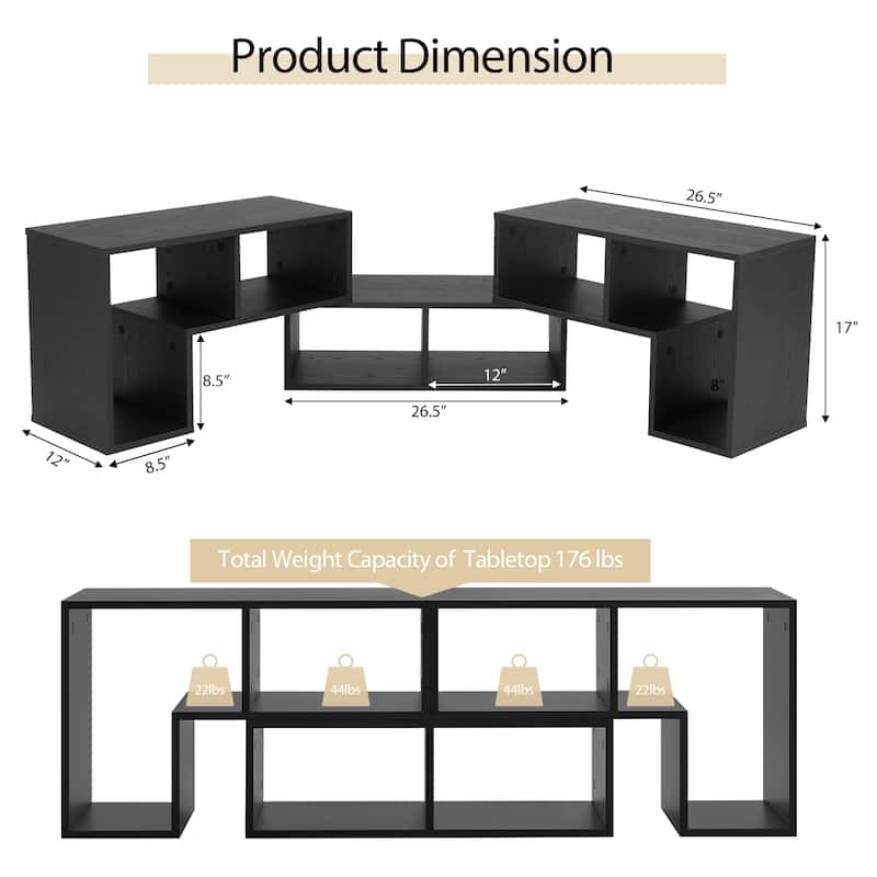 3 Pieces TV Stand Console Entertainment Center for TVs up To 65 Inch with Bookcase Shelves - 26.5" x 12" x 17" (L x W x H)