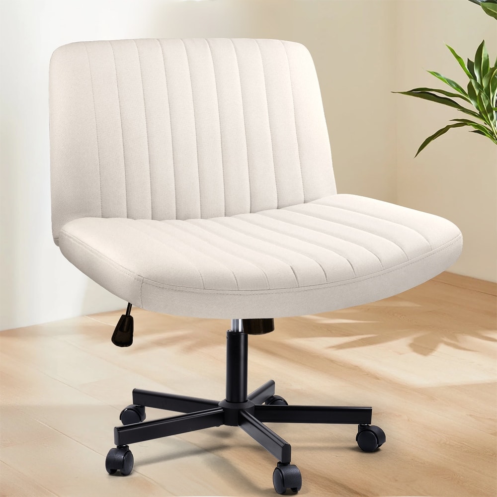 Bossin Criss Cross Chair Armless Office Desk Chair with Wheels,Fabric Padded Cross Legged Chair, Swivel Wide Seat Vanity Chair