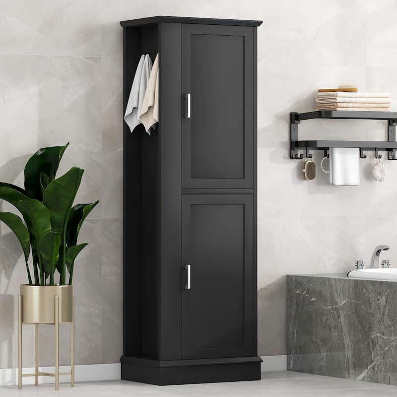 Tall Bathroom Storage Cabinet, Freestanding Floor Cabinet, Storage Organizer Cabinet with Side Hook & Adjustable Shelf
