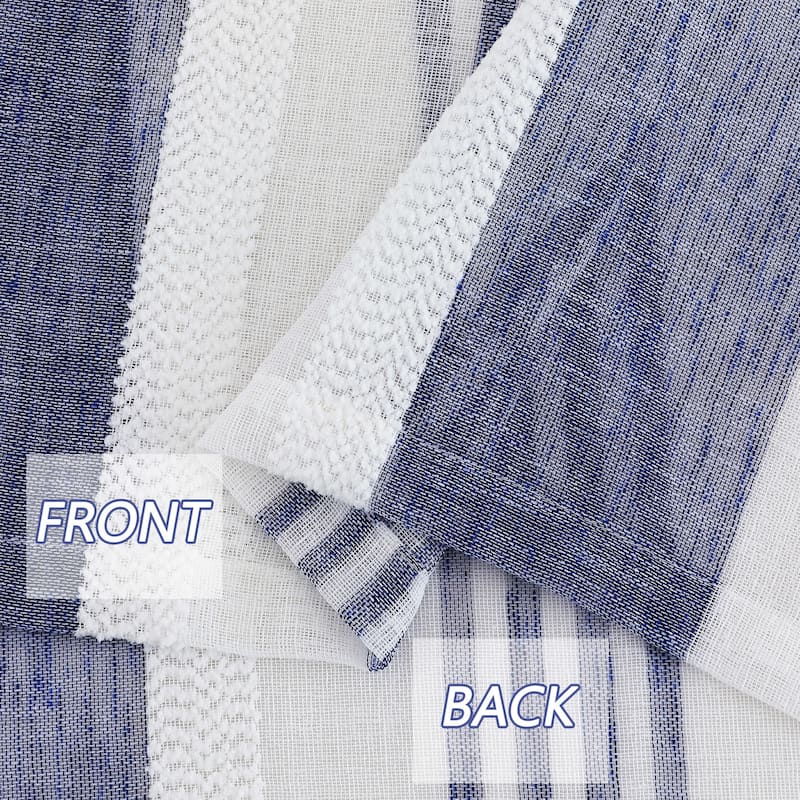Vertical Stripe Linen Textured Voile Sheer Kitchen Tier Curtains