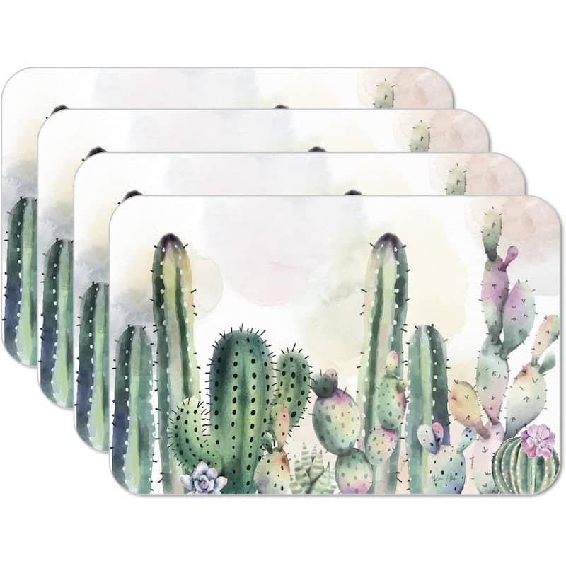 Watercolor Cacti 4 Pack Reversible Easy Care Flexible Plastic Placemats Made in The USA BPA Free Easily Wipes Clean - Multi
