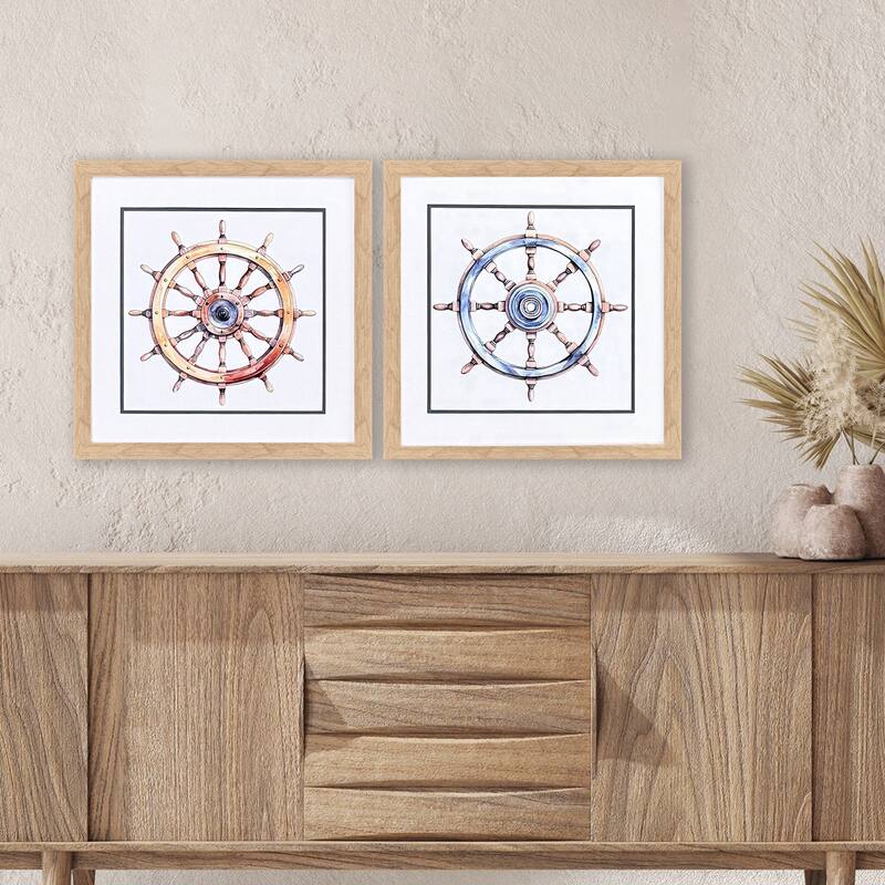 Paragon Ships Wheel Framed Art - Set of 2 - 2-piece Set