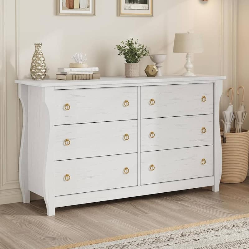 Natural 6-Drawer Dresser for Living Room, Bedroom, Entryway - White