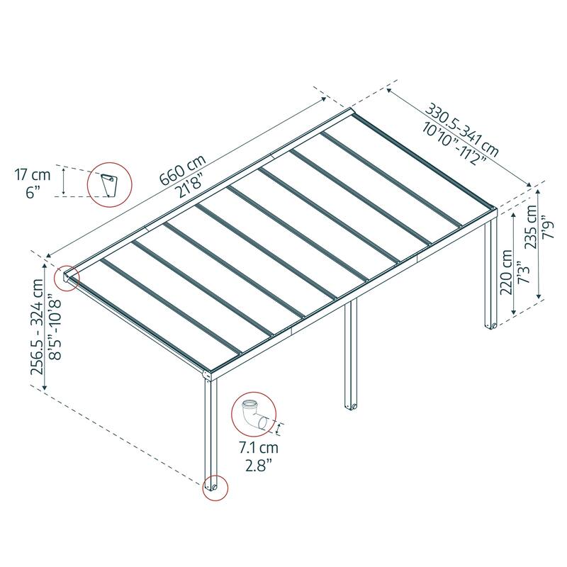 Stockholm 11 ft. Gray/Clear Patio Cover with Shades