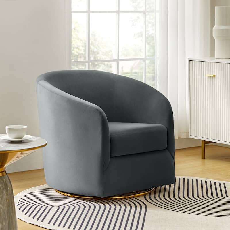 Eleuterio Modern Velvet Curved Swivel Accent Barrel Chair with Metal Base by HULALA HOME