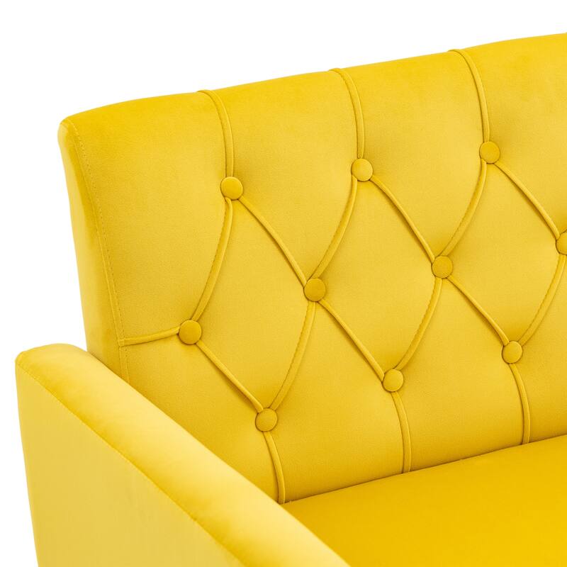 Velvet Upholstered Armchair Single Sofa Modern Tufted Reading Chairs Gold Metal Leg Wingback Chairs for Living Room Bedroom