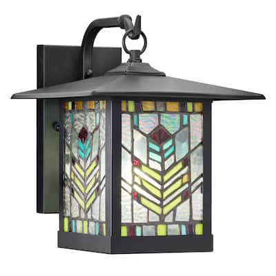 River of Goods Multicolor Stained Glass Black 1-Light Outdoor Lantern Wall Sconce - 10.75" x 9" x 11.75"