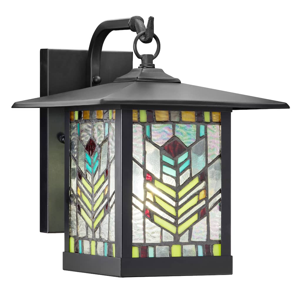 River of Goods Multicolor Stained Glass Black 1-Light Outdoor Lantern Wall Sconce - 10.75" x 9" x 11.75"