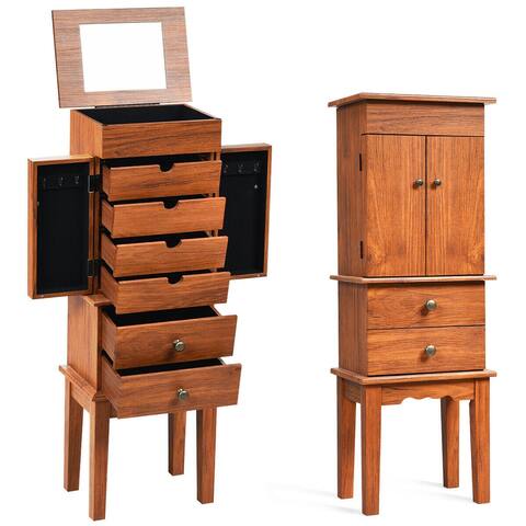 Costway Vintage Jewelry Cabinet Chest Storage Organizer Drawers&Mirror - See Details