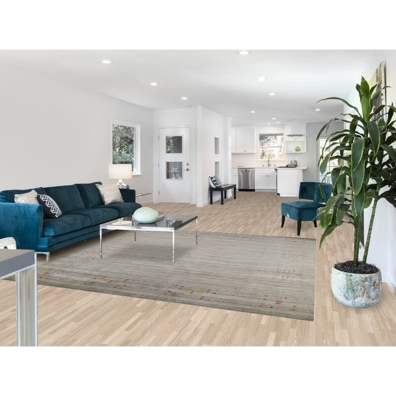 All-Over Striped Gabbeh Indian Square Rug Hand-Knotted Wool Carpet - 7'10"x 7'11"