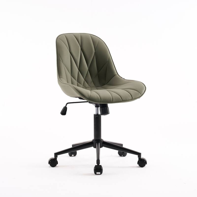 Armless Swivel Office Chair, Faux Leather Task Chairs with Wheels