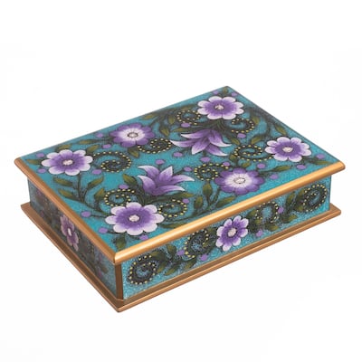 Novica Handmade Margarita Bliss In Blue Reverse-Painted Glass Decorative Box