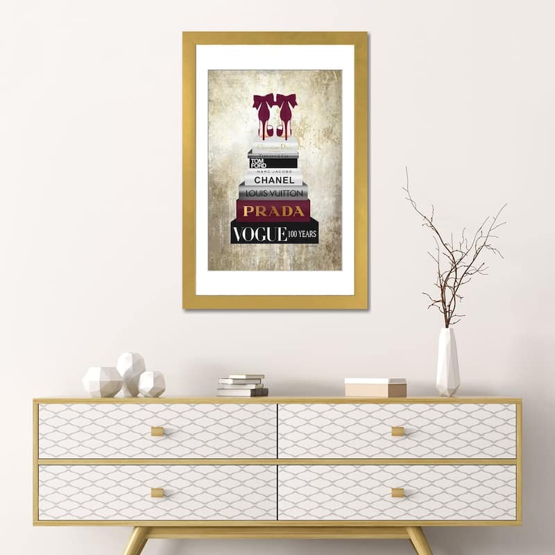 iCanvas "Tall Book Stack With Burgundy Shoes & Gold Background" by Amanda Greenwood