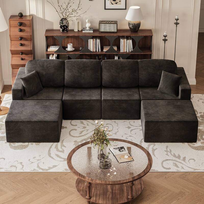 126" Modular Sectional Sofa, U Shaped Cloud Couches for Living Room, Upholstered Boneless Couch with Ottoman