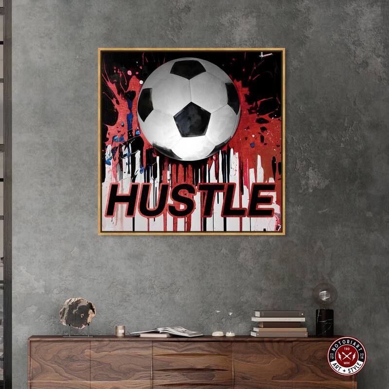 Notoriart Soccer Red Splash Framed Soccer 1 Piece Canvas Wall Art