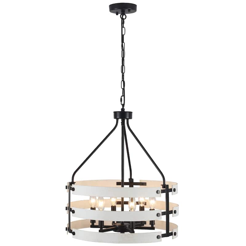 6-light Farmhouse Circle Foyer Pendant Light Hanging Island Chandelier for Dining Room - Black and White
