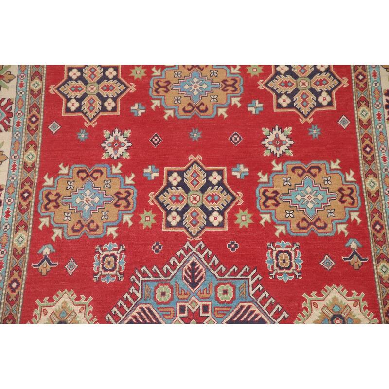 Hand Knotted Oriental 100% Wool Carpet Traditional Geometric Red Kazak Area Rug - 9' 11'' X 6' 6''
