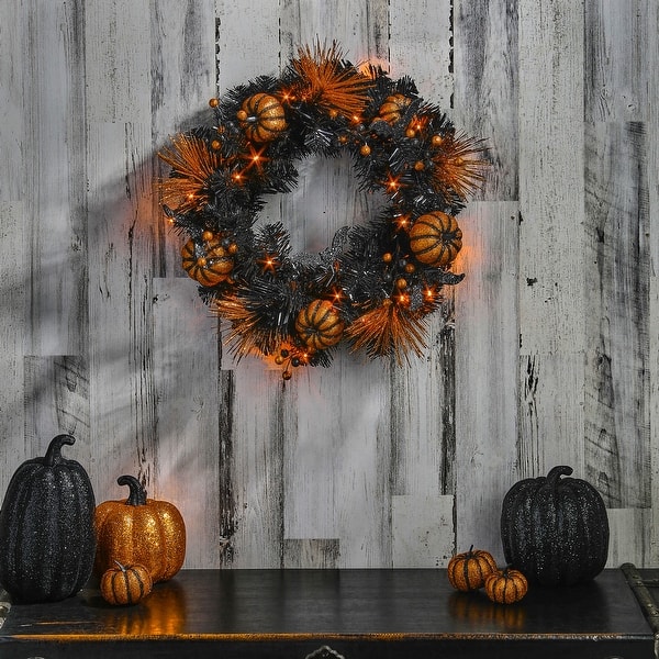 slide 2 of 5, 20" LED Battery Operated Timer Halloween Wreath