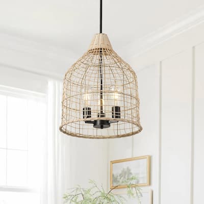 Handmade Woven Natural Rattan Pendant Lighting Fixture for Living Room Bedroom Kitchen